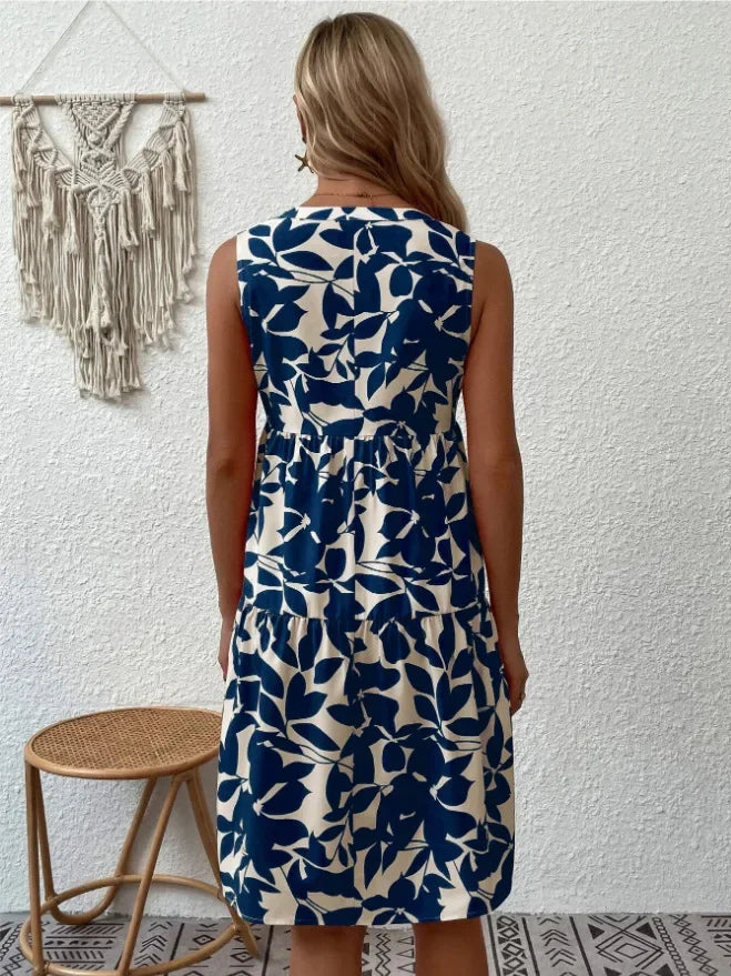 Josette | Women's V-Neck Tiered Summer Dress with Botanical Print