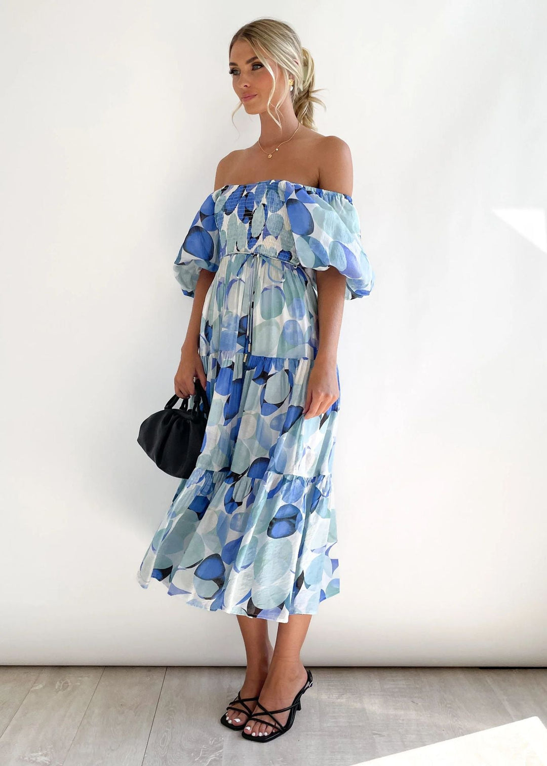 Ophelia | Abstract Floral Smocked Puff Sleeve Off Shoulder Dress