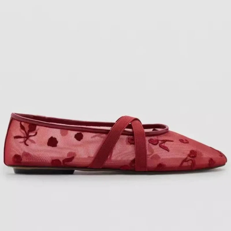 Rosette | Embroidered Rose Mesh Mary Jane Orthopedic Flats
