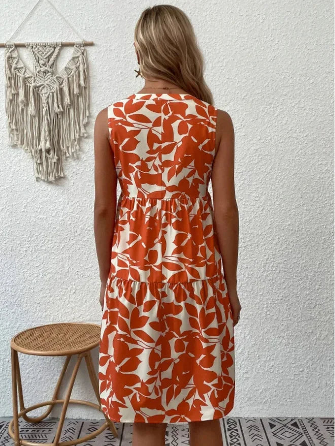 Josette | Women's V-Neck Tiered Summer Dress with Botanical Print