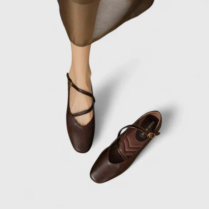 Odette | Textured Mary Jane Orthopedic Flats with Gold Buckle