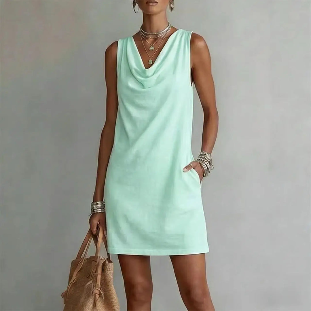 Thessaly | Women's Sleeveless Cowl Neck Shift Mini Dress