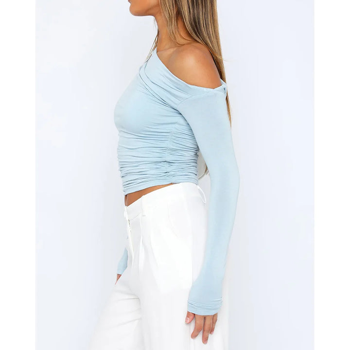 Marisol | Women's Long Sleeve Off Shoulder Ruched Top Cropped Fit