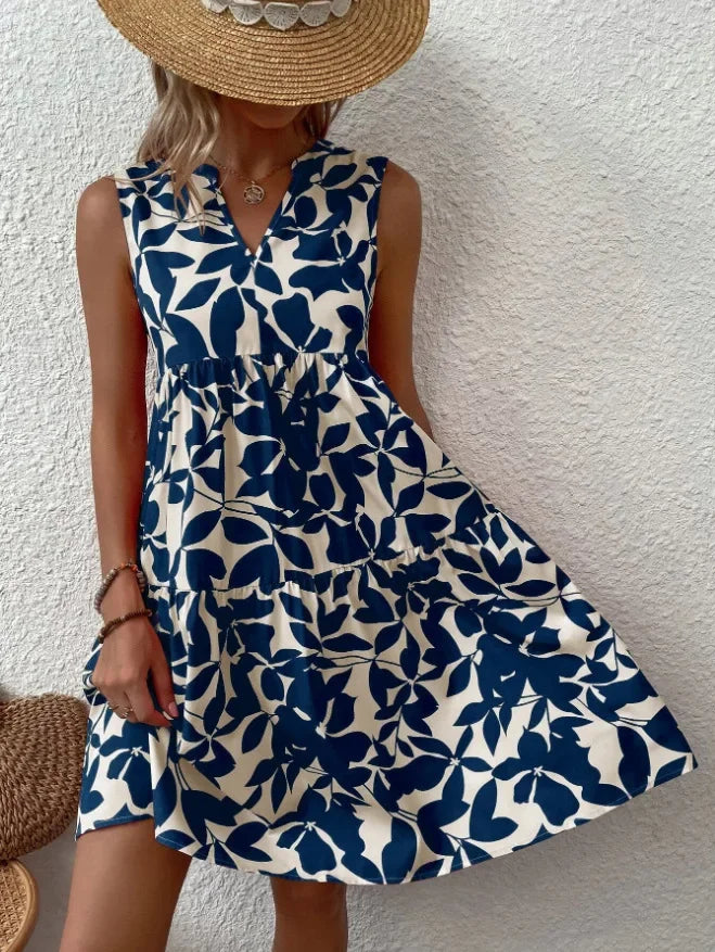 Josette | Women's V-Neck Tiered Summer Dress with Botanical Print