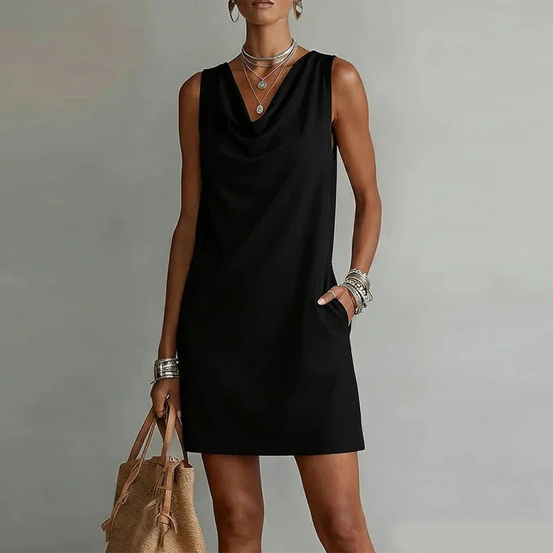 Thessaly | Women's Sleeveless Cowl Neck Shift Mini Dress