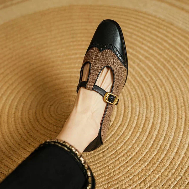 Harriet | Tweed & Leather Mary Jane Flats with T-Bar Buckle