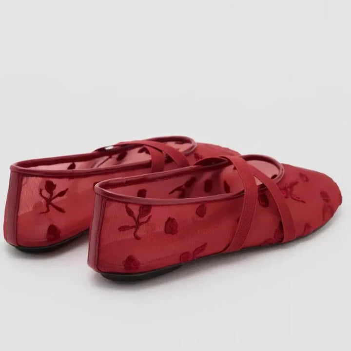Rosette | Embroidered Rose Mesh Mary Jane Orthopedic Flats