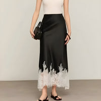 Ophelia | Women's Satin Lace Trim Maxi Skirt