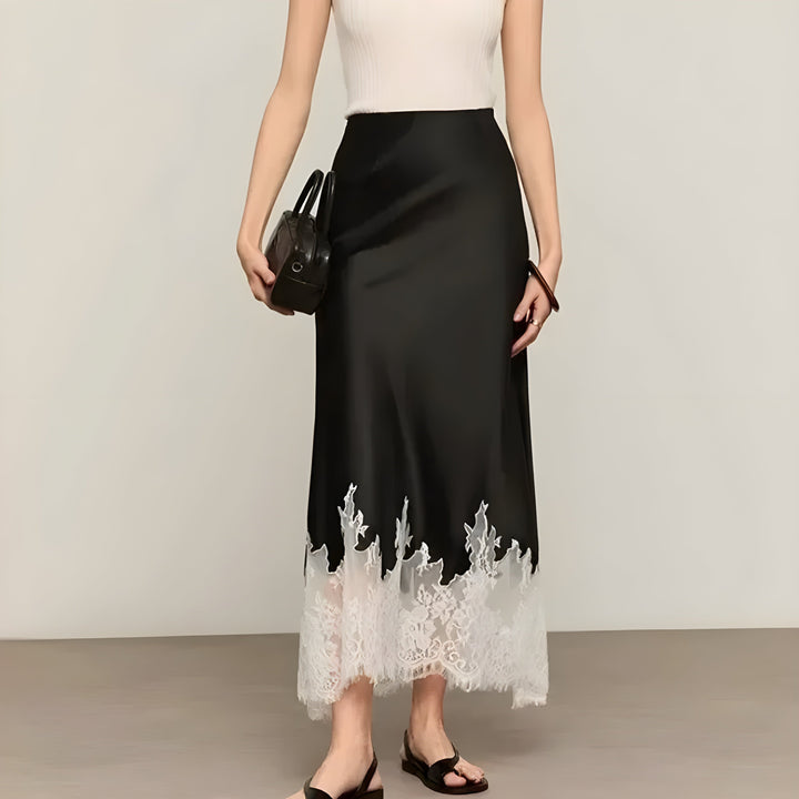Ophelia | Women's Satin Lace Trim Maxi Skirt