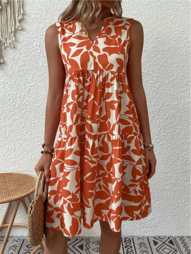 Josette | Women's V-Neck Tiered Summer Dress with Botanical Print