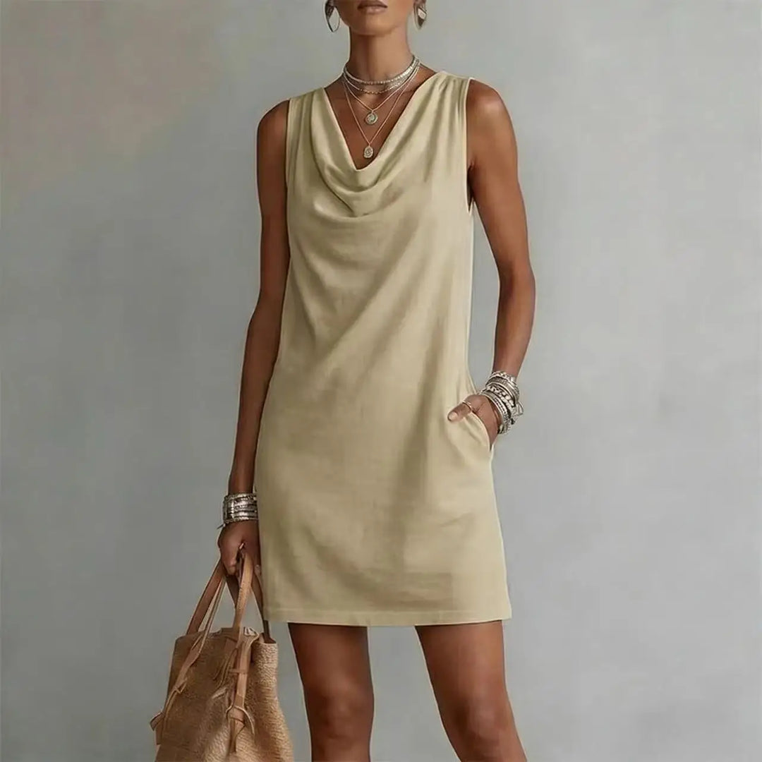 Thessaly | Women's Sleeveless Cowl Neck Shift Mini Dress