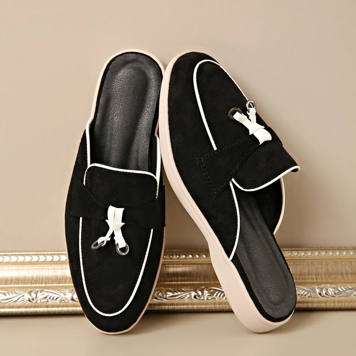 Frankie | Suede Tassel Trim Backless Loafer Orthopedic Flats