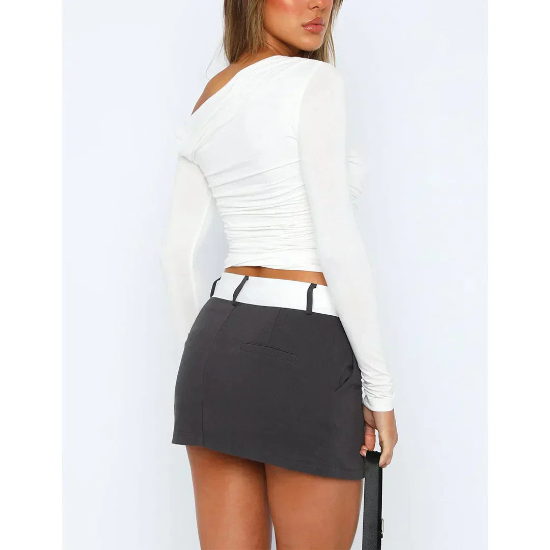 Marisol | Women's Long Sleeve Off Shoulder Ruched Top Cropped Fit