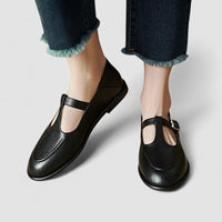 Odette | Cutout T-Strap Leather Mary Jane Flats