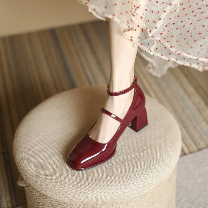 Celina | Patent Square Toe Block Heel Mary Jane Heels