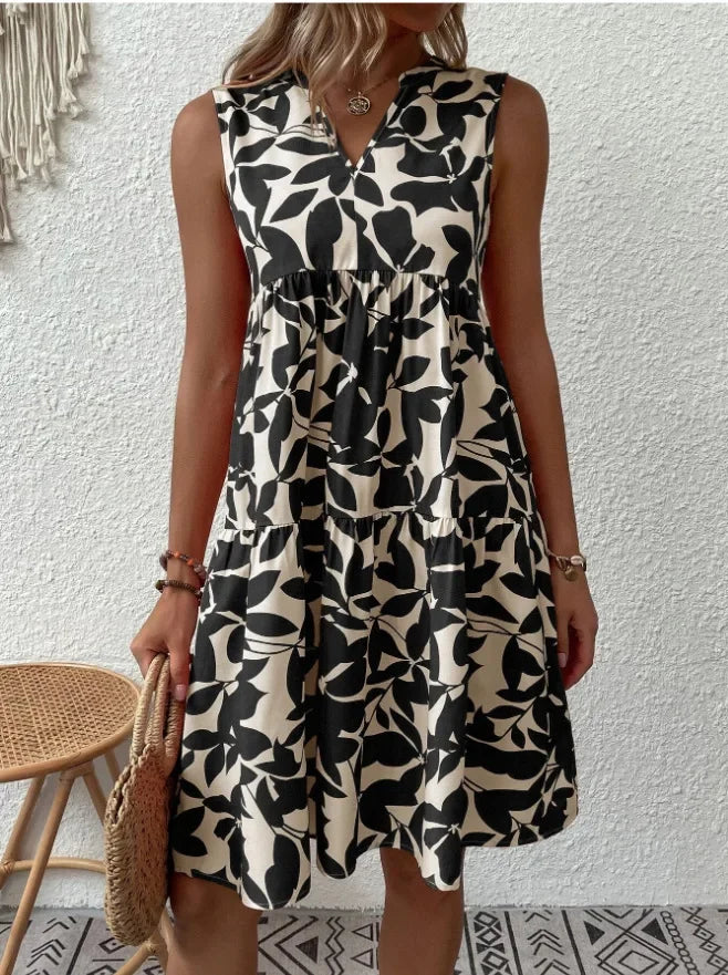 Josette | Women's V-Neck Tiered Summer Dress with Botanical Print