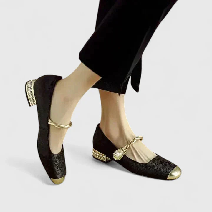 Luelle | Velvet Pearl Strap Cap Toe Mary Jane Flats