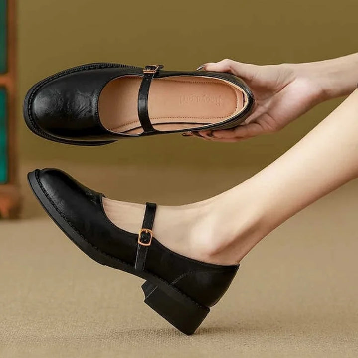 Wren | Soft Leather Ankle Strap Mary Jane Flats