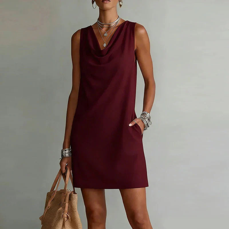 Thessaly | Women's Sleeveless Cowl Neck Shift Mini Dress