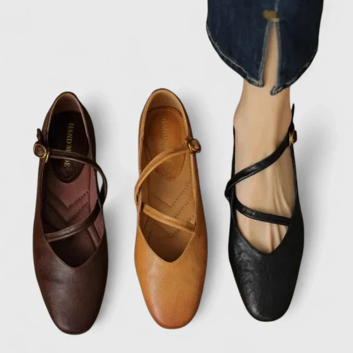 Odette | Textured Mary Jane Orthopedic Flats with Gold Buckle