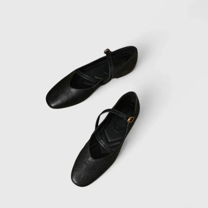 Odette | Textured Mary Jane Orthopedic Flats with Gold Buckle