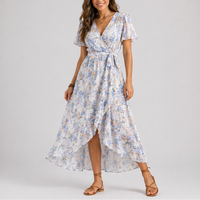 Cosima | Women's Wrap V-Neck Summer Dress with High-Low Hem
