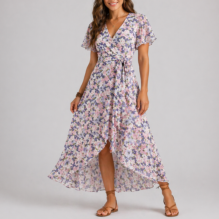 Cosima | Women's Wrap V-Neck Summer Dress with High-Low Hem