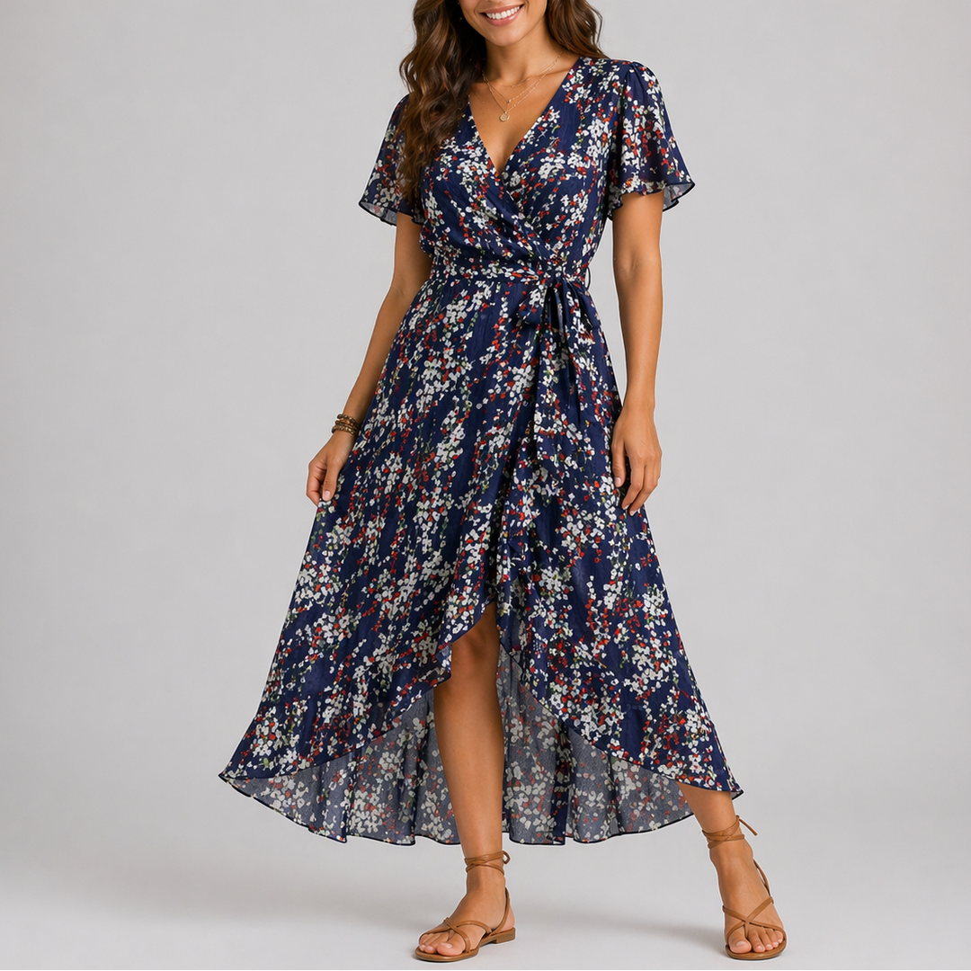 Cosima | Women's Wrap V-Neck Summer Dress with High-Low Hem