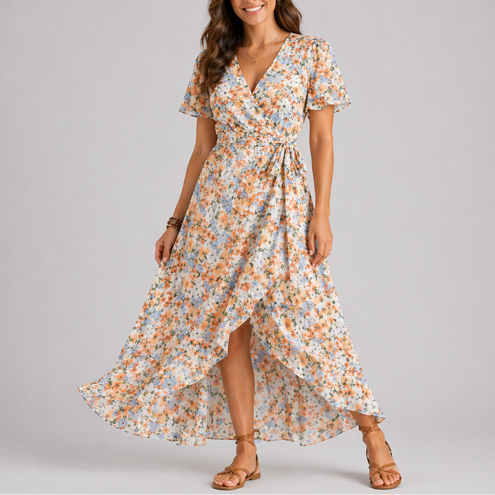 Cosima | Women's Wrap V-Neck Summer Dress with High-Low Hem