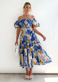 Ophelia | Abstract Floral Smocked Puff Sleeve Off Shoulder Dress