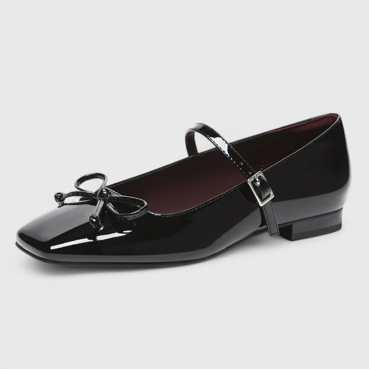 Amelie | Bow Detail Mary Jane Orthopedic Flats in Metallic Leather