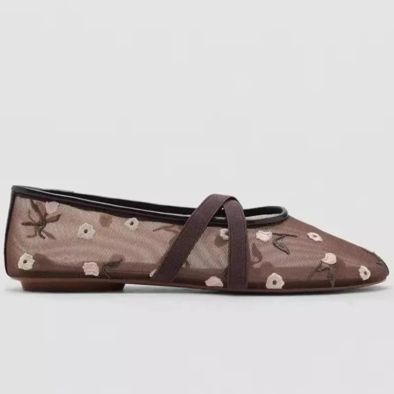 Rosette | Embroidered Rose Mesh Mary Jane Orthopedic Flats