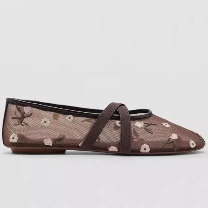 Rosette | Embroidered Rose Mesh Mary Jane Orthopedic Flats