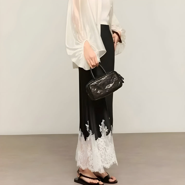 Ophelia | Women's Satin Lace Trim Maxi Skirt