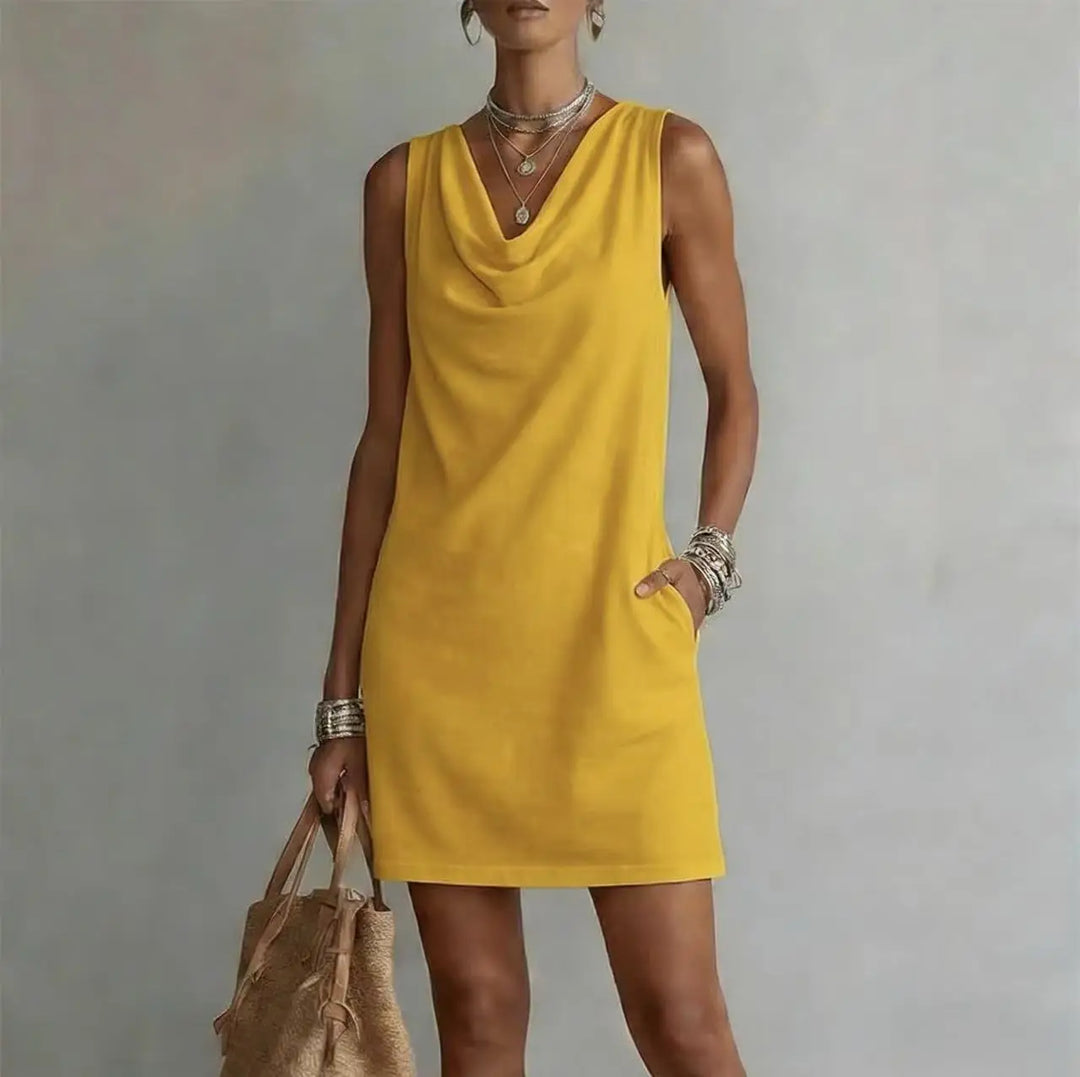Thessaly | Women's Sleeveless Cowl Neck Shift Mini Dress