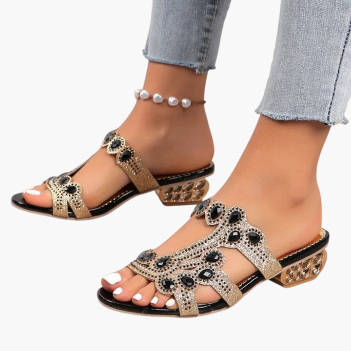 Lisbon | Embellished Crystal Sandals with Jewelled Heel