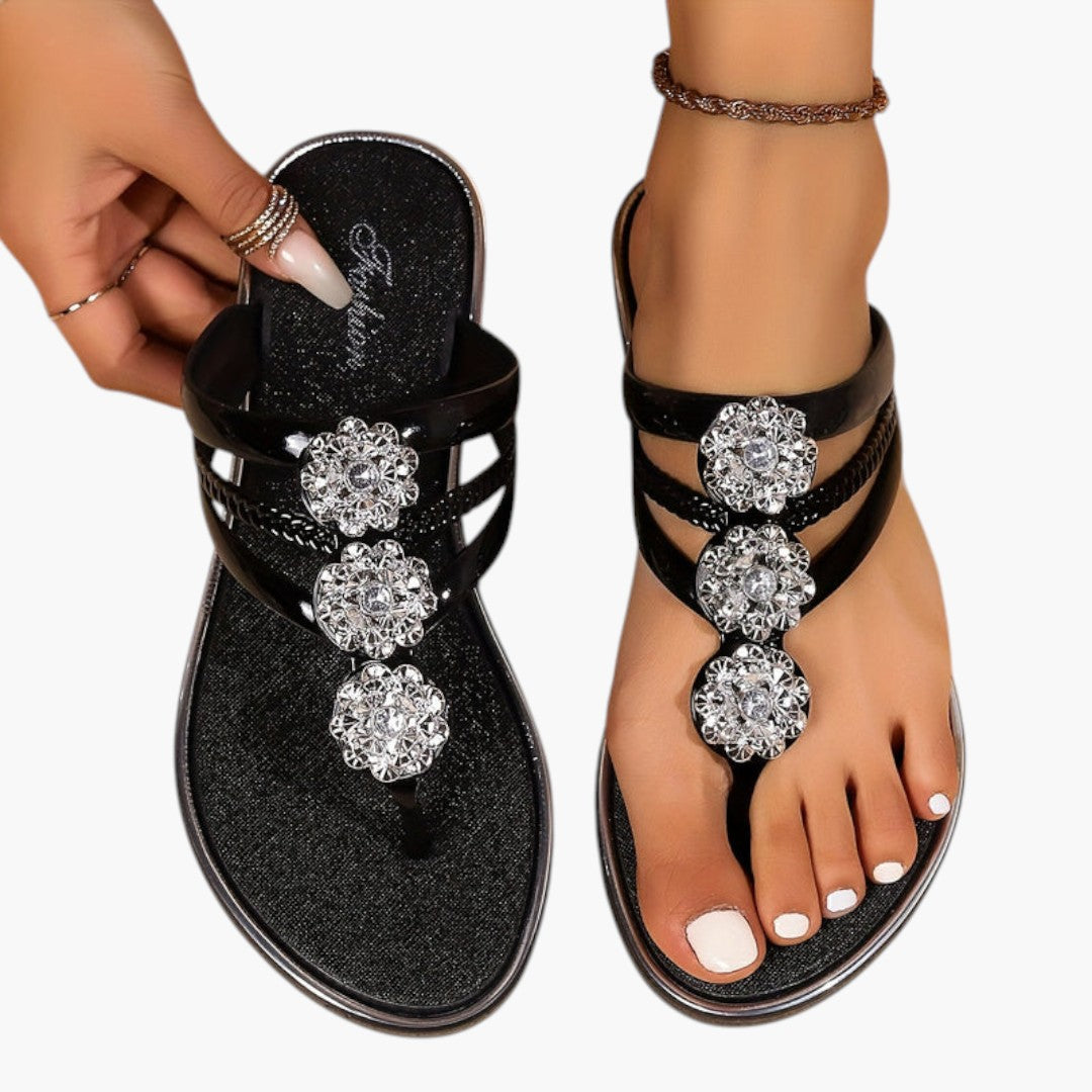 Sienna | Crystal Cluster Toe Ring Sandals with Metallic Strap