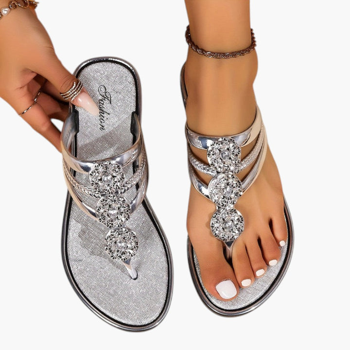 Sienna | Crystal Cluster Toe Ring Sandals with Metallic Strap