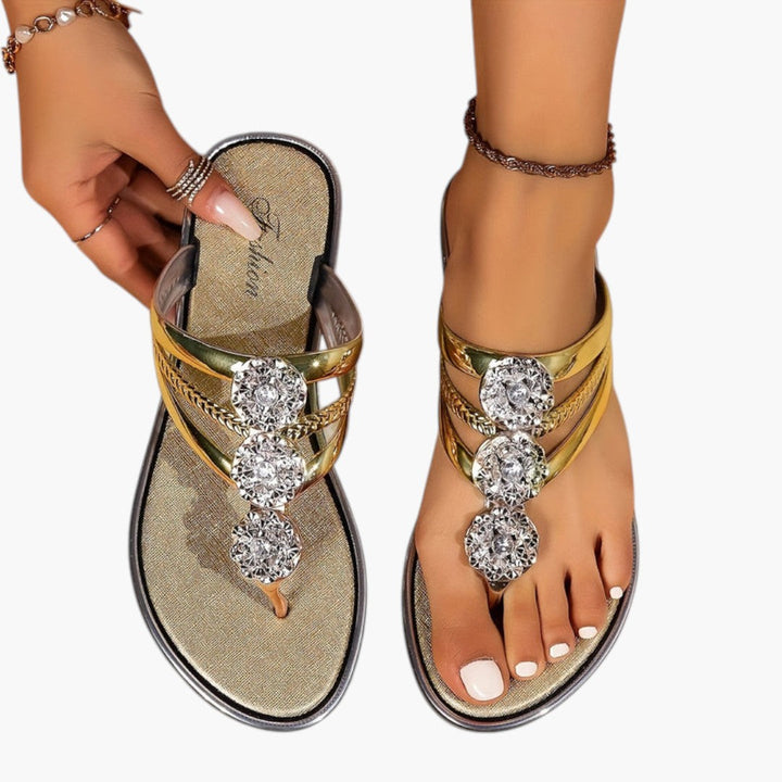 Sienna | Crystal Cluster Toe Ring Sandals with Metallic Strap