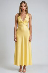 Aurelia | Twist Knot Satin Midi Halter Neck Dress