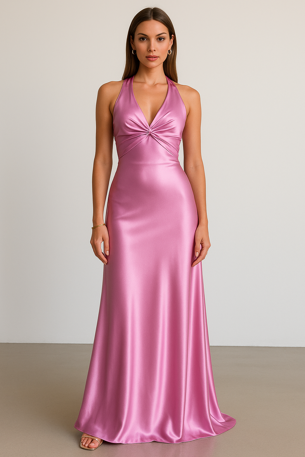Aurelia | Twist Knot Satin Midi Halter Neck Dress