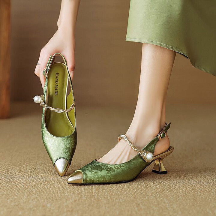 Solene Pearl-Accent Kitten Heels – Women's Pointed Toe Slingback Shoes