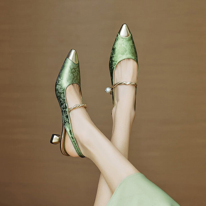 Solene Pearl-Accent Kitten Heels – Women's Pointed Toe Slingback Shoes