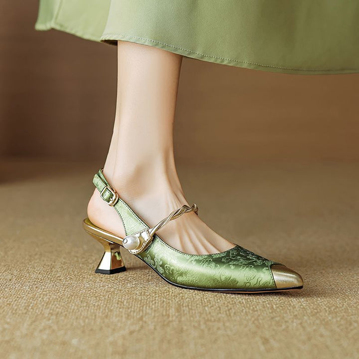 Solene Pearl-Accent Kitten Heels – Women's Pointed Toe Slingback Shoes