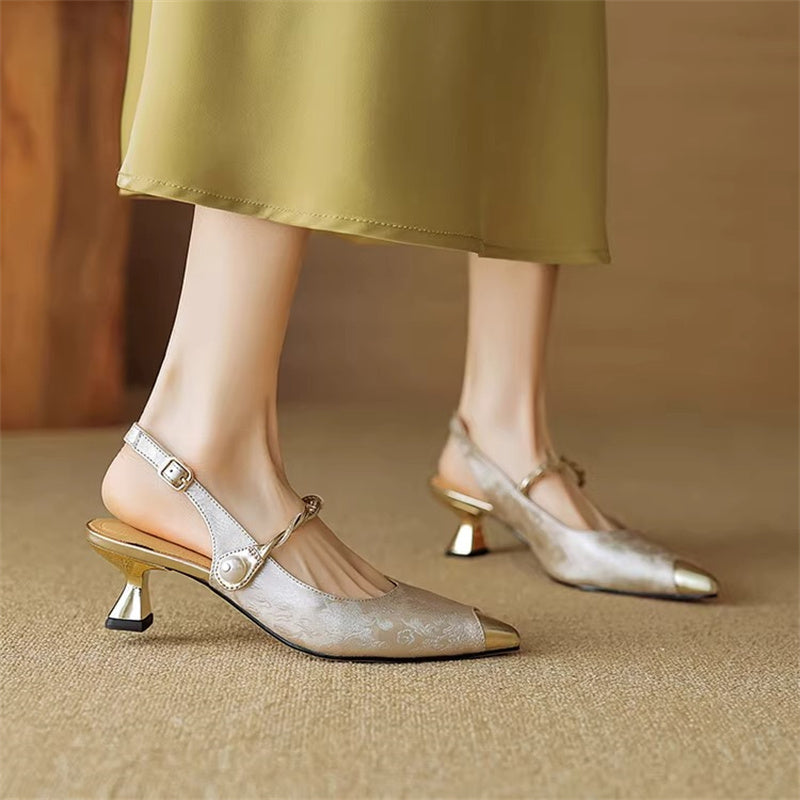 Solene Pearl-Accent Kitten Heels – Women's Pointed Toe Slingback Shoes