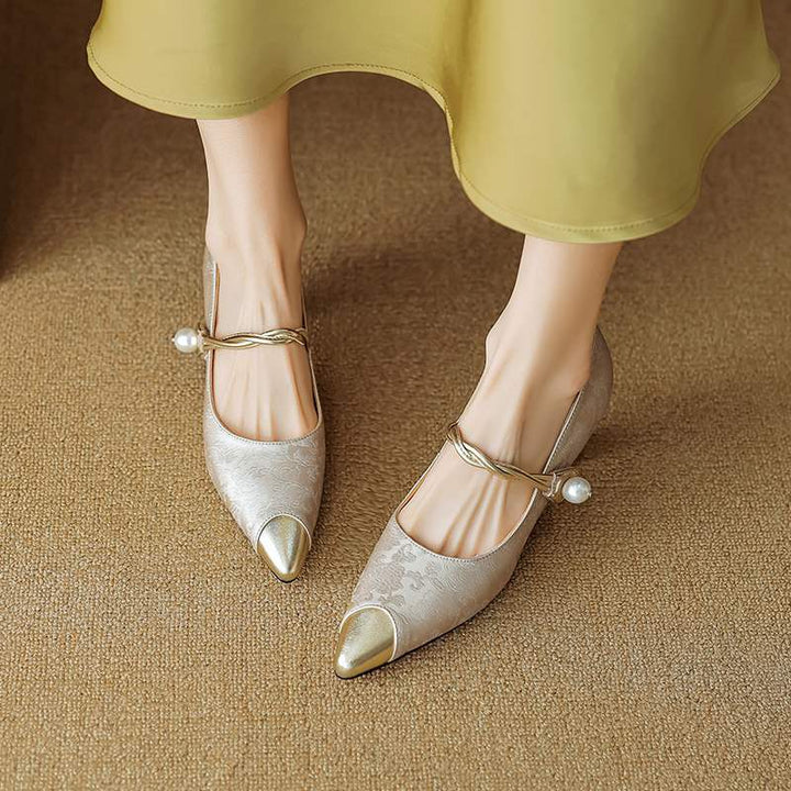 Solene Pearl-Accent Kitten Heels – Women's Pointed Toe Slingback Shoes