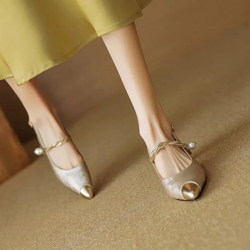 Solene Pearl-Accent Kitten Heels – Women's Pointed Toe Slingback Shoes