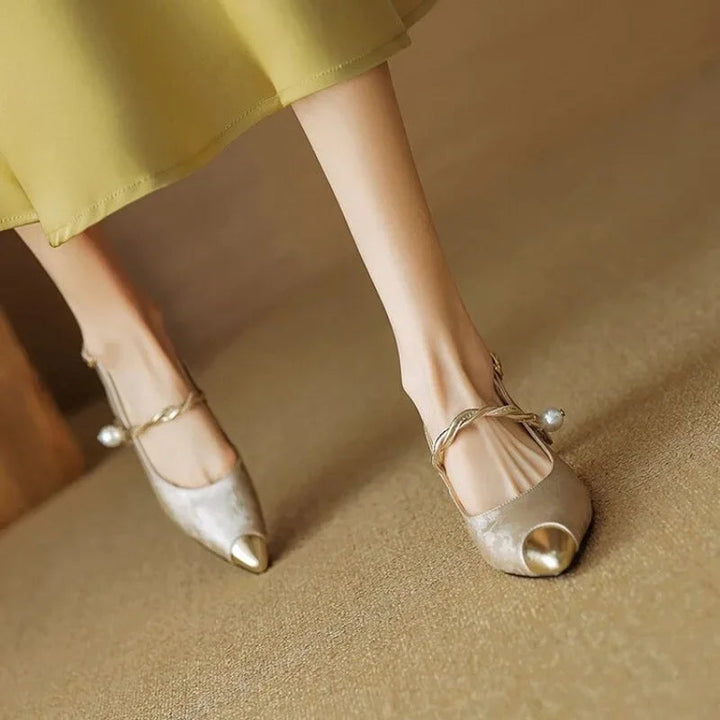 Solene Pearl-Accent Kitten Heels – Women's Pointed Toe Slingback Shoes