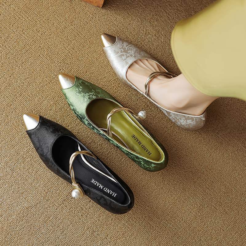 Solene Pearl-Accent Kitten Heels – Women's Pointed Toe Slingback Shoes