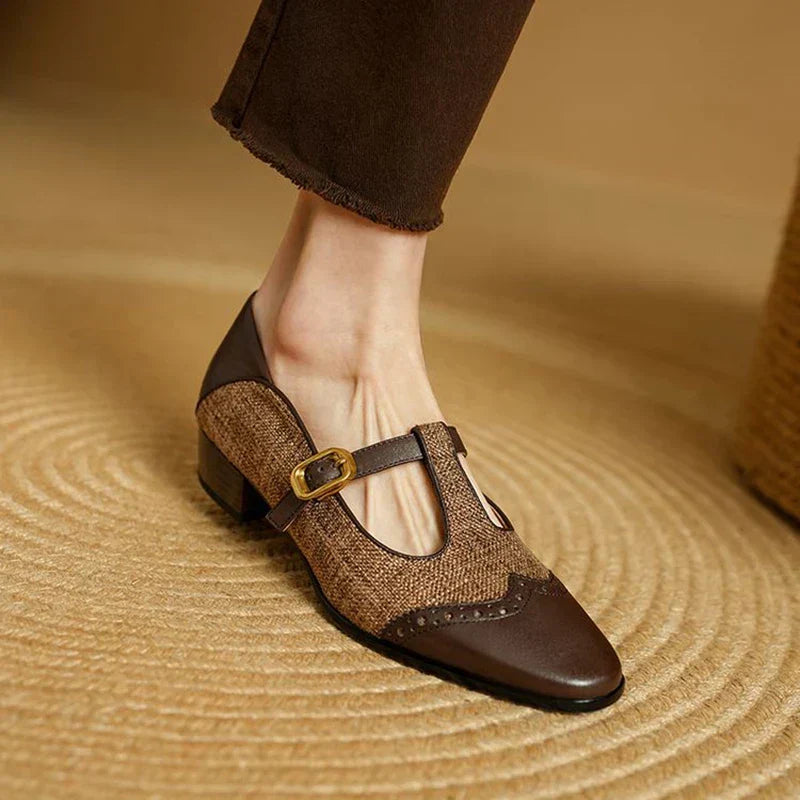 Harriet | Tweed & Leather Mary Jane Flats with T-Bar Buckle